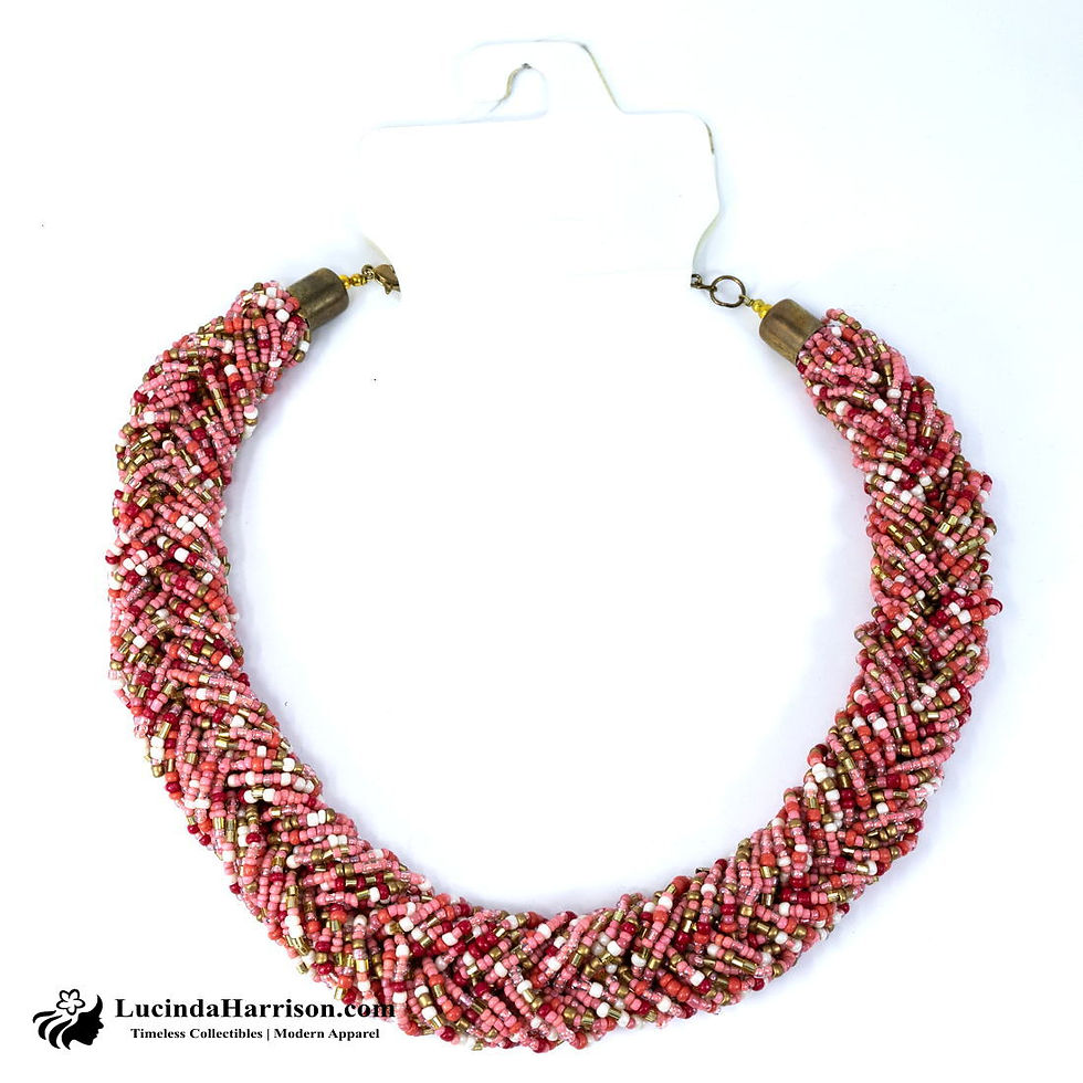 Thumbnail: Multi Weaved Strand Beaded Necklace Coral Pink Kohls