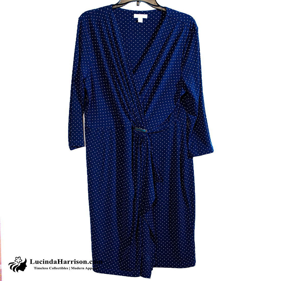 Thumbnail: Charter Club Navy Blue White Dot Dress Long Sleeve PXL