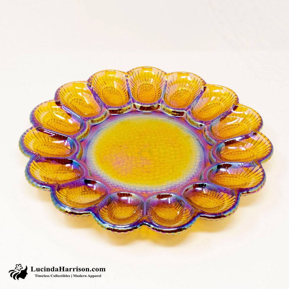 Thumbnail: VTG Antique Hobnail Iridescent Gold Carnival Glass Egg Dish