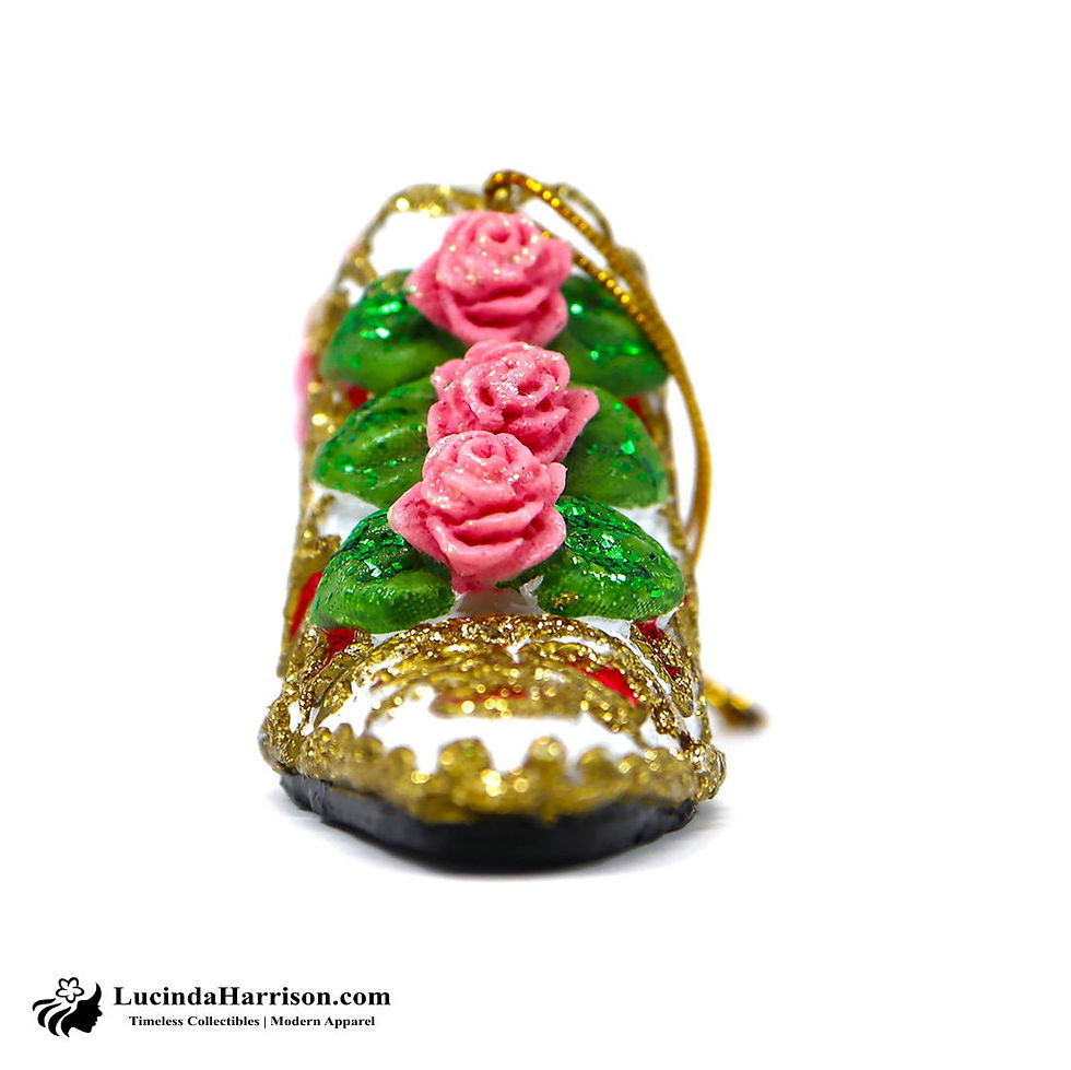 Thumbnail: 1990 High Heel Pink White Rosebud Green Shoe Ornament Pacific Rim