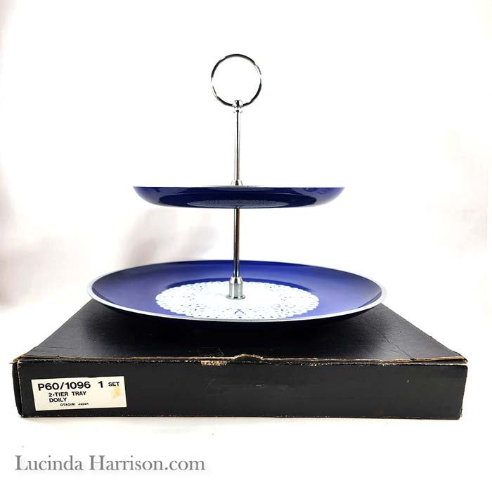 Thumbnail: 1980s Otagiri 2-Tier Blue Lacquerware Dessert Tray P60/1096