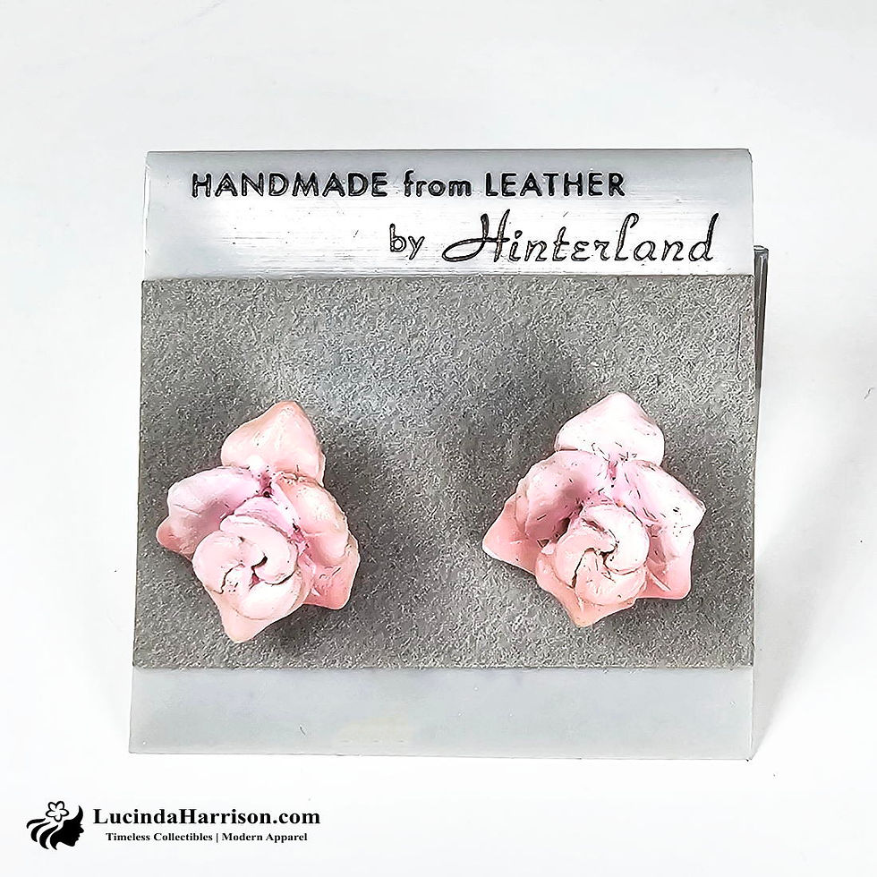 Thumbnail: Vintage Hinterland Pink Handmade Leather Rose Earrings