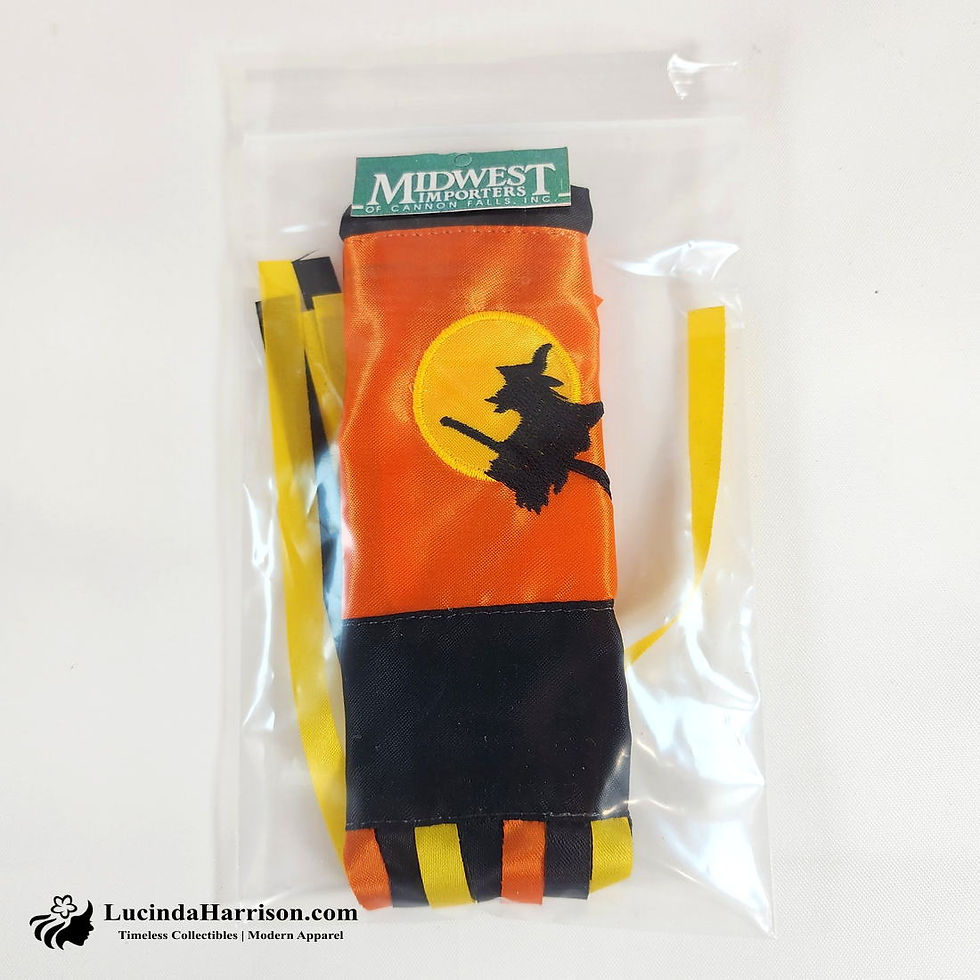 Thumbnail: 1980s Vintage Halloween Miniature Windsock Witch on Broom