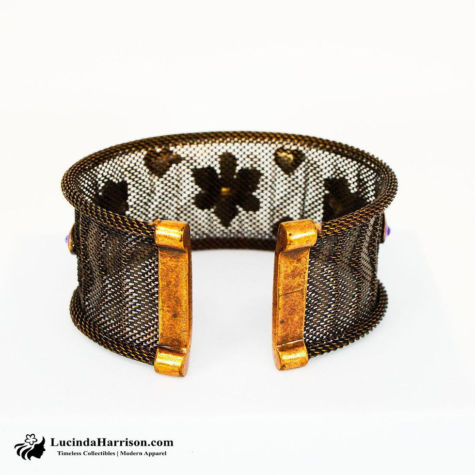 Thumbnail: Vintage Copper Cuff Bracelet w/Enamel Floral Embellishments