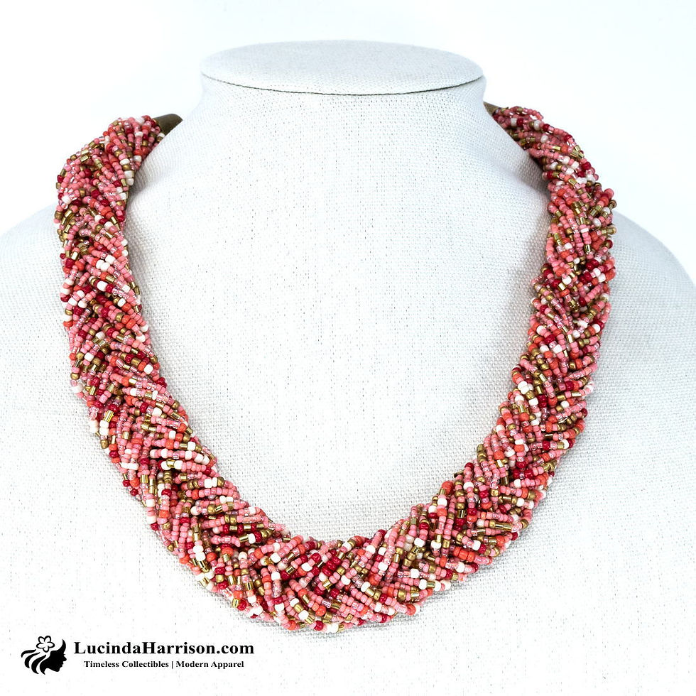 Thumbnail: Multi Weaved Strand Beaded Necklace Coral Pink Kohls