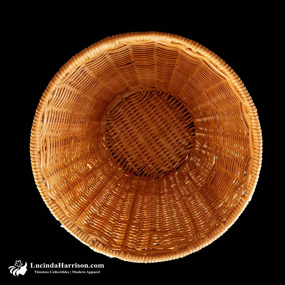 Thumbnail: 1990s Wicker Weave Waste Basket Palm Tree Square Medallion