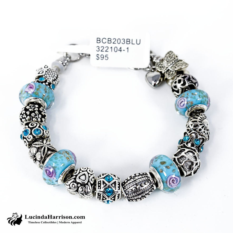 Thumbnail: Bon Voyage European Murano Glass Charm Blue Silver Bracelet
