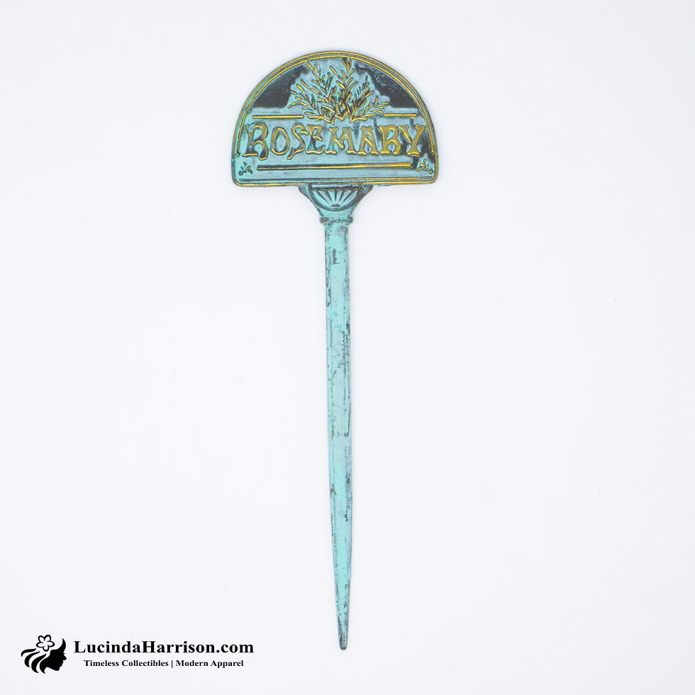 Thumbnail: Antique Brass Verdigris Herb Garden Marker Stakes Set of 3
