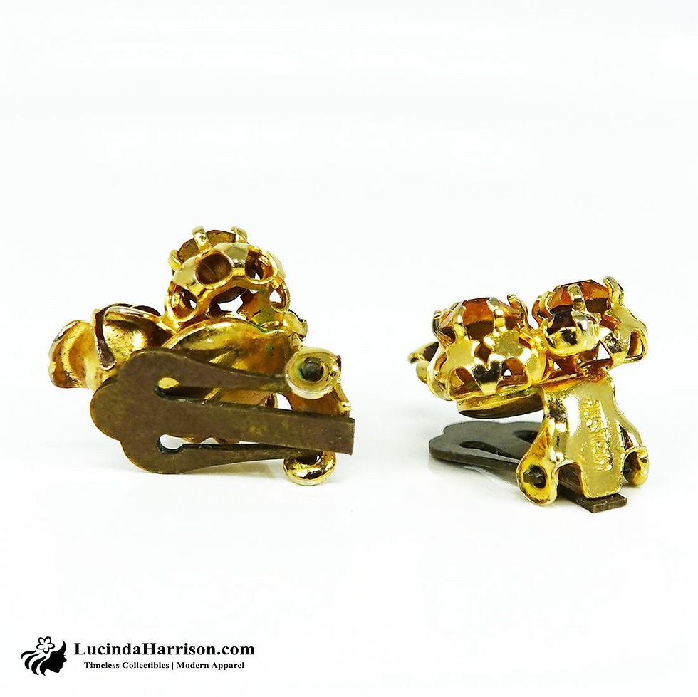 Thumbnail: 1950s Austria Topaz Crystal Rhinestone Cluster Clip-On Earrings