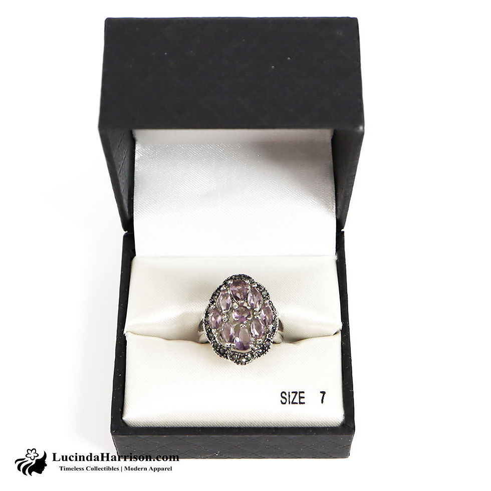 Thumbnail: CZ Lilac Marcasite Cluster Ring 9 Stones Size 7