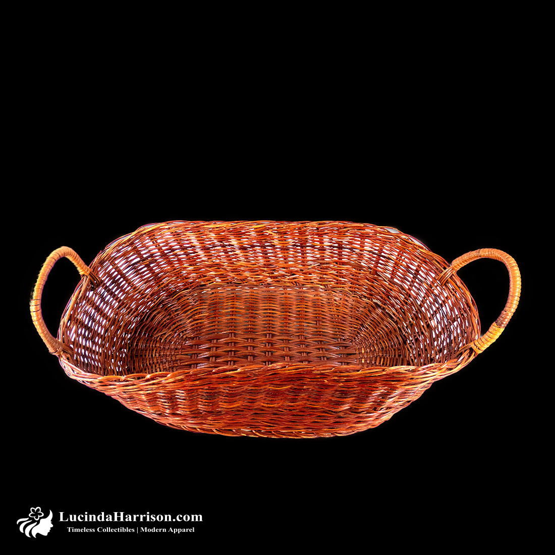 Vintage 1970s Wicker Woven Rattan Oval Basket with Handles