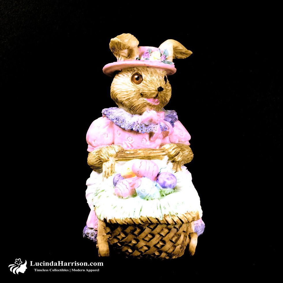Thumbnail: VTG 1982 Happy Easter Bunny Pushing Basket Wheelbarrow With Easter Eggs