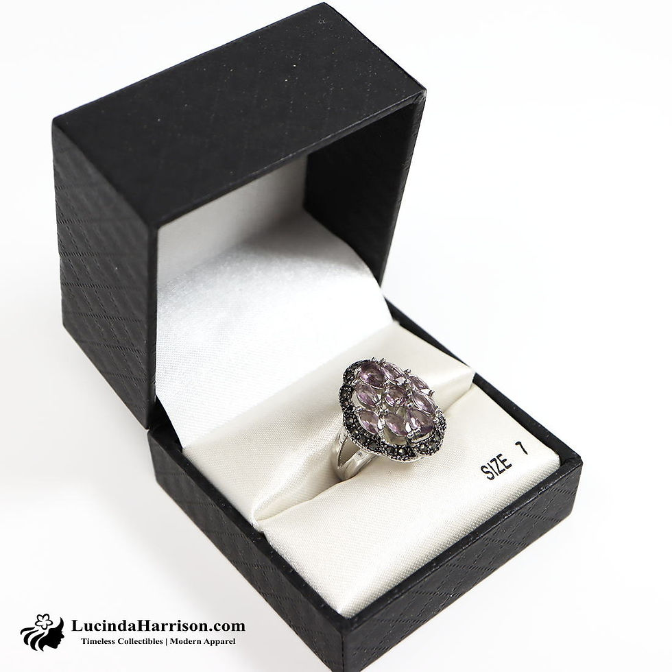 Thumbnail: CZ Lilac Marcasite Cluster Ring 9 Stones Size 7