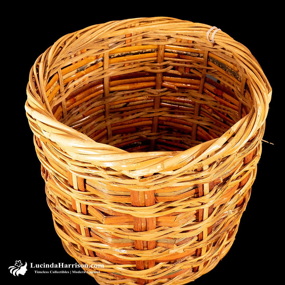 Thumbnail: Vintage 1980s Aztec Design Multi-color Bamboo Wicker Rattan Basket