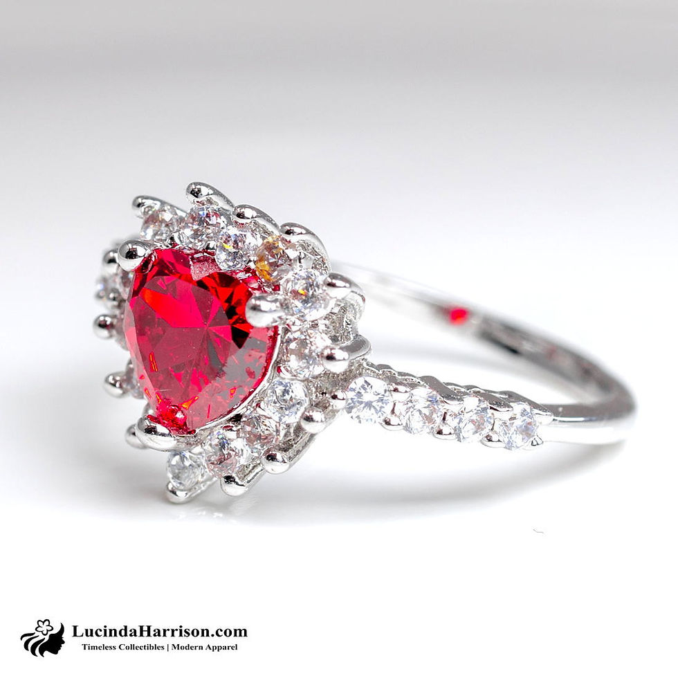 Thumbnail: Sparkling Red Heart CZ Coquette Style Ring
