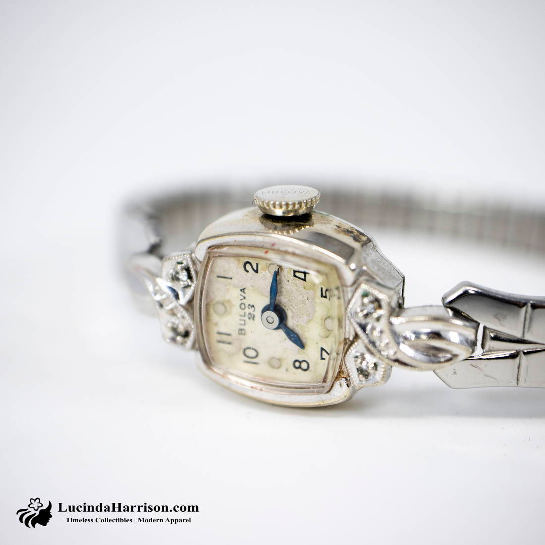 VTG 1959 Diamond Accents Lady Bulova 10K Rolled Gold Wristwatch