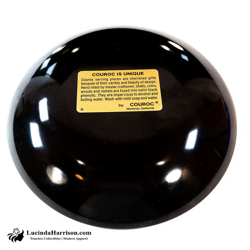 Thumbnail: 1960s Couroc of Monterey Black Resin Inlaid Roadrunner Bowl