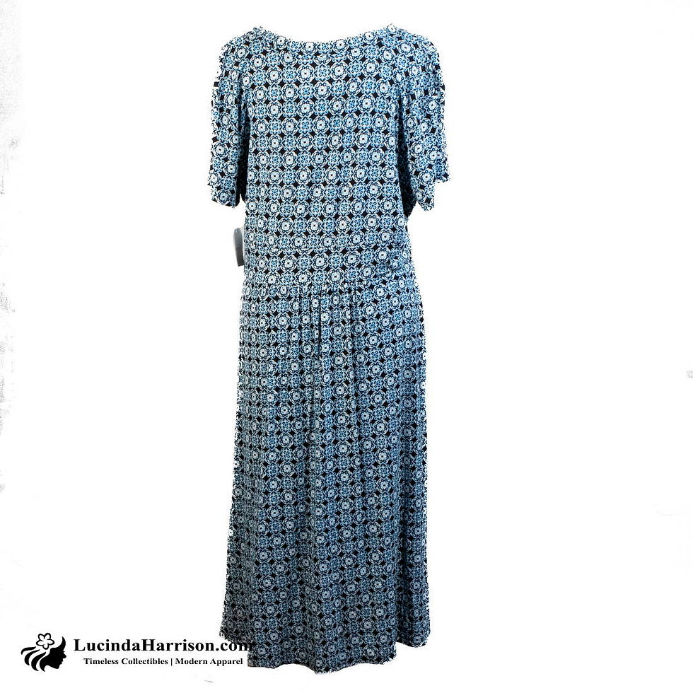 Thumbnail: Croft & Barrow Blue Grey White Geometric Pattern Dress Large