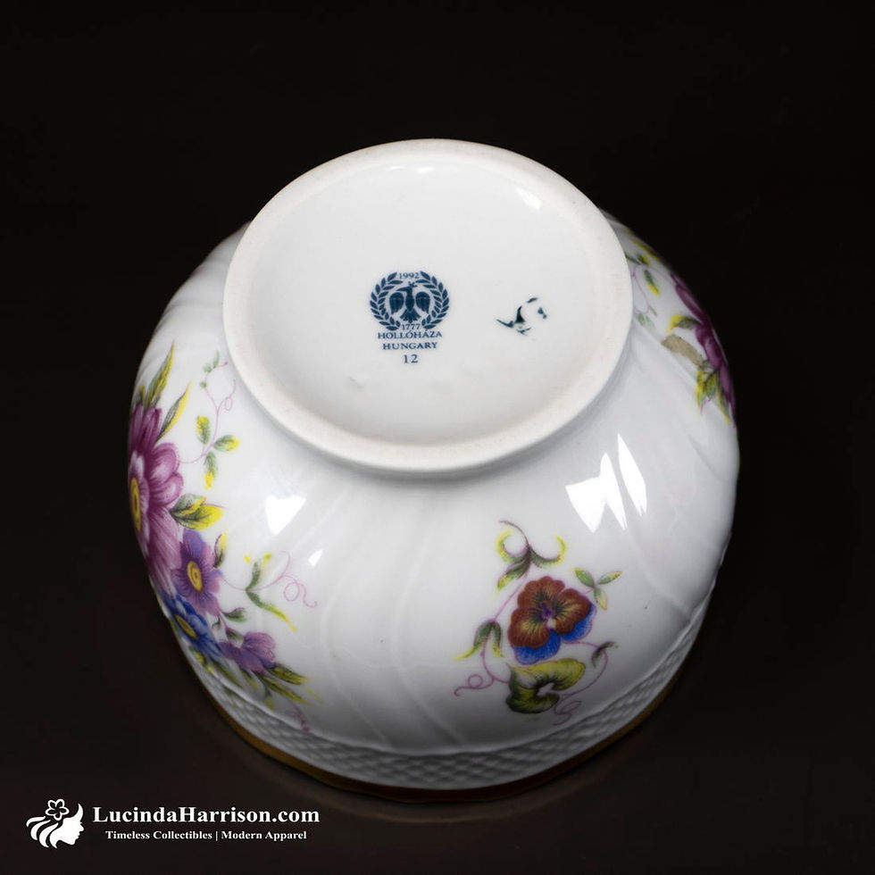 Thumbnail: Vintage Hollohaza Hungarian Porcelain Lidded Sugar Bowl