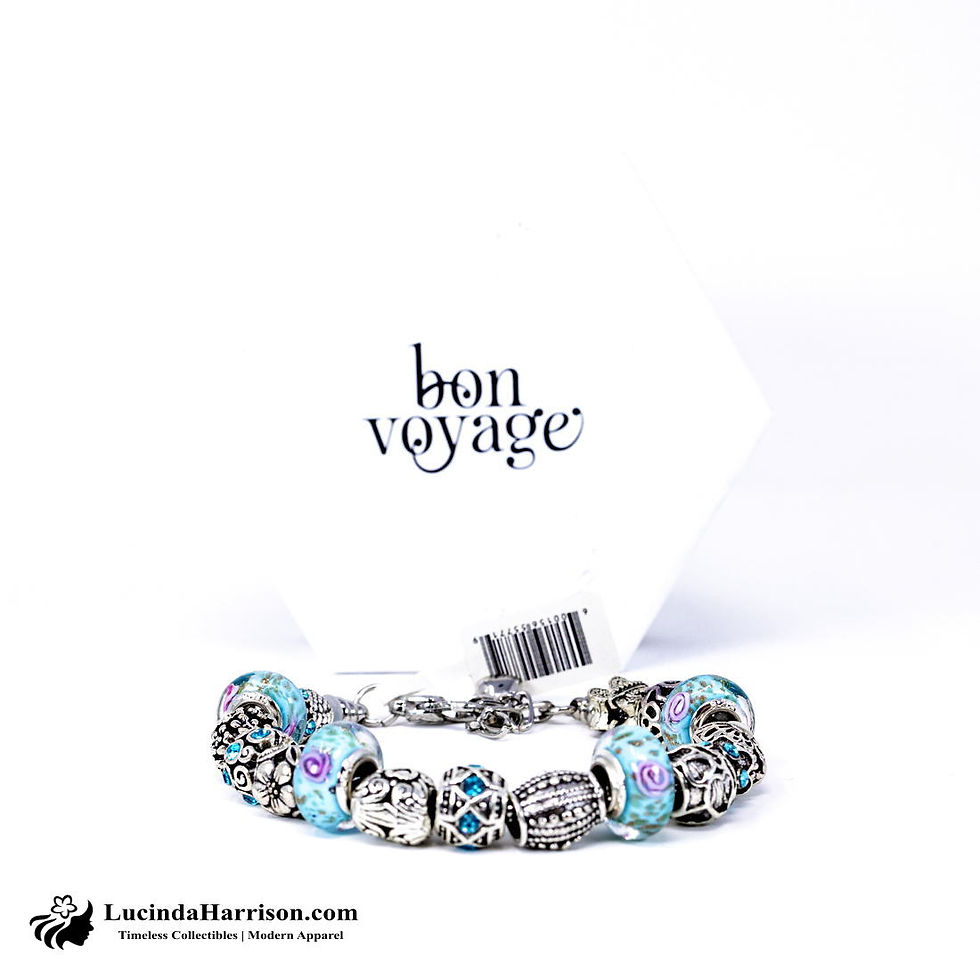Thumbnail: Bon Voyage European Murano Glass Charm Blue Silver Bracelet