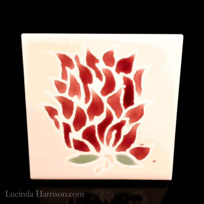 Thumbnail: 1980s HandPainted Southwest Ceramic Red Agave Art Tile 3" by 3"