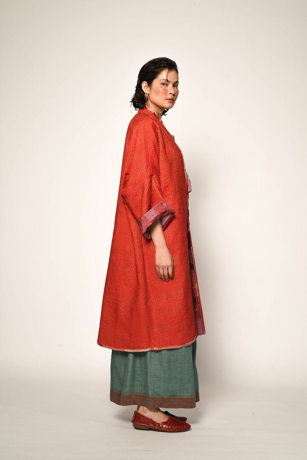 Thumbnail: Kantha Patch Duster | burnt orange & rani pink