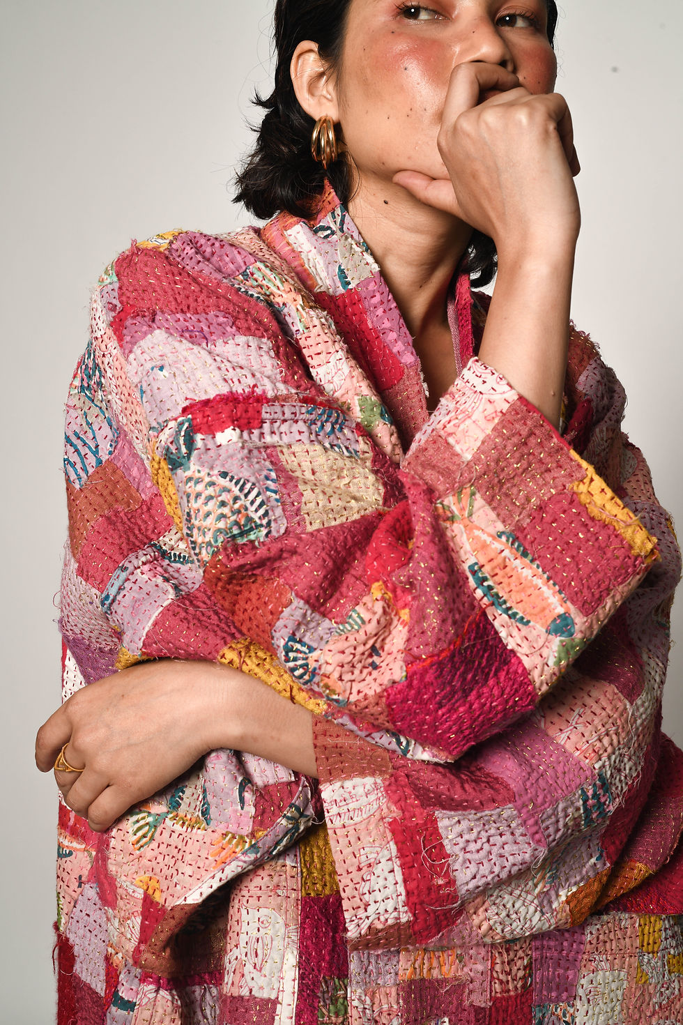 Thumbnail: Reversible Kantha Patch Donza | ruby & rani pink