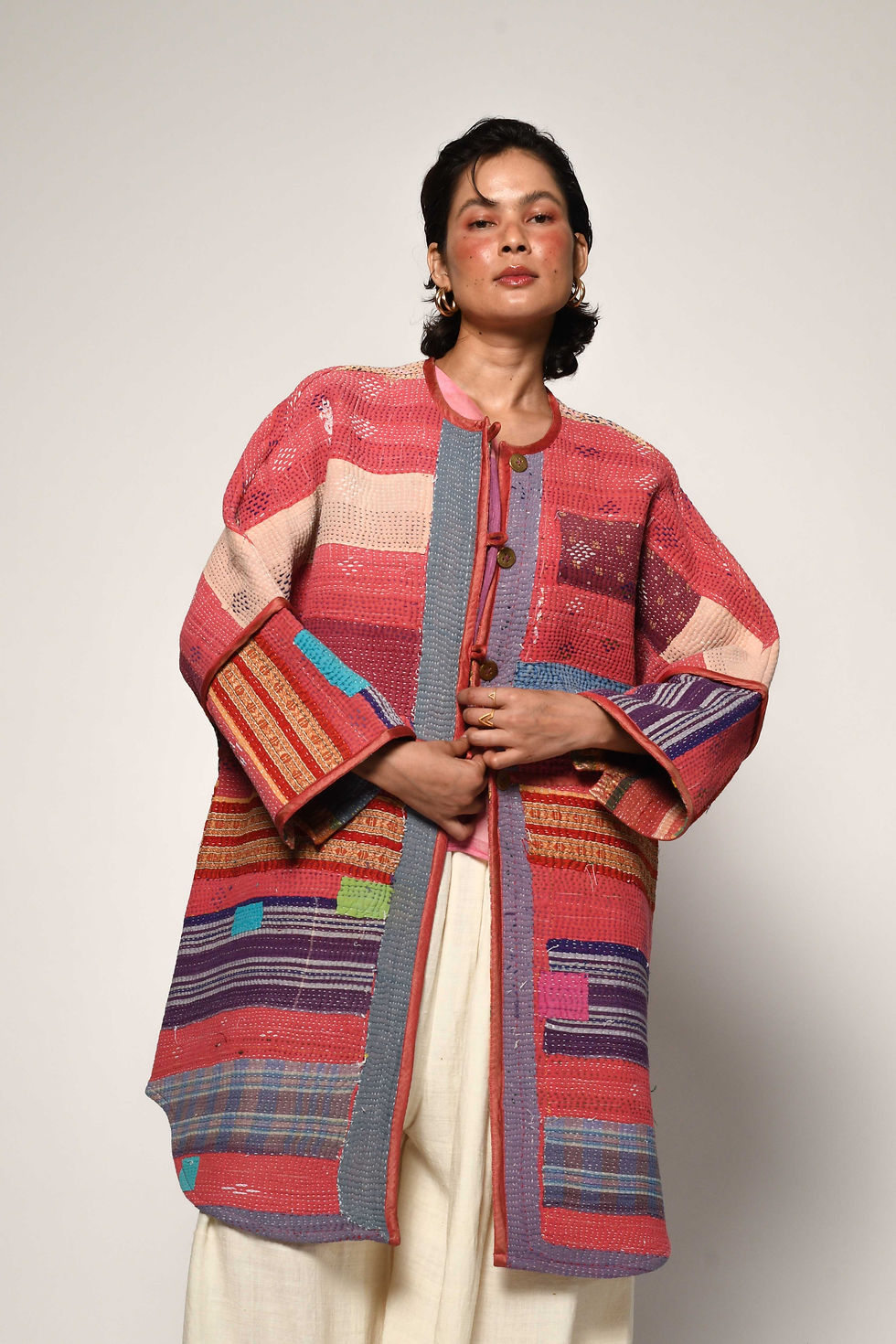 Thumbnail: Reversible Vintage Kantha Coat | earthen