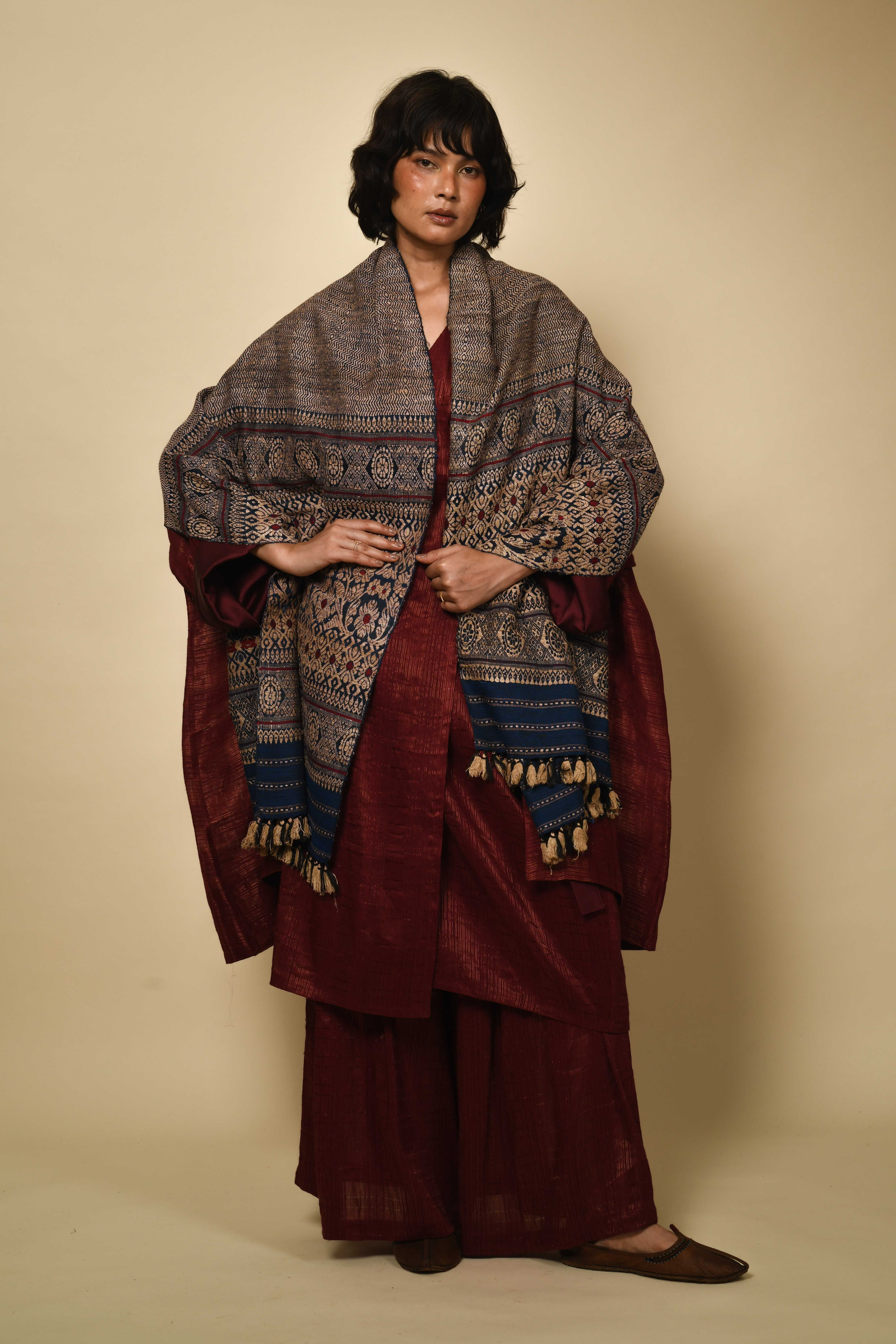 Eri Peace Silk Wrap - natural dye | dark indigo