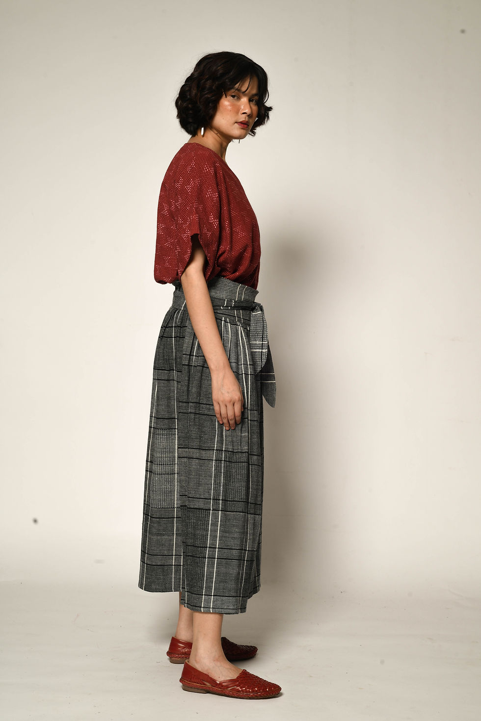 Thumbnail: Homespun Cotton Wrap Skirt | black & white check