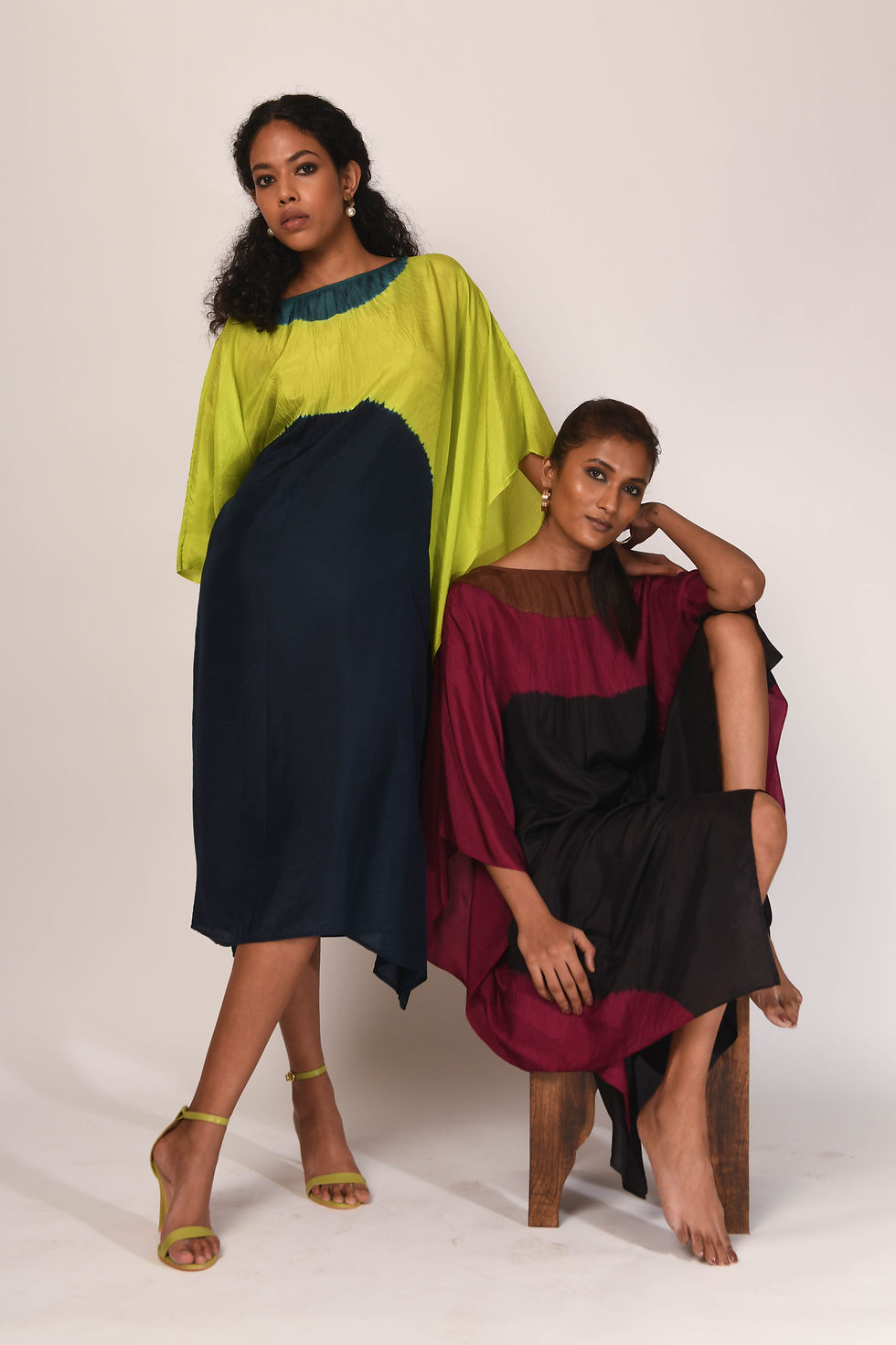 Thumbnail: Itajime Silk Kaftan | orbital/azalea & black