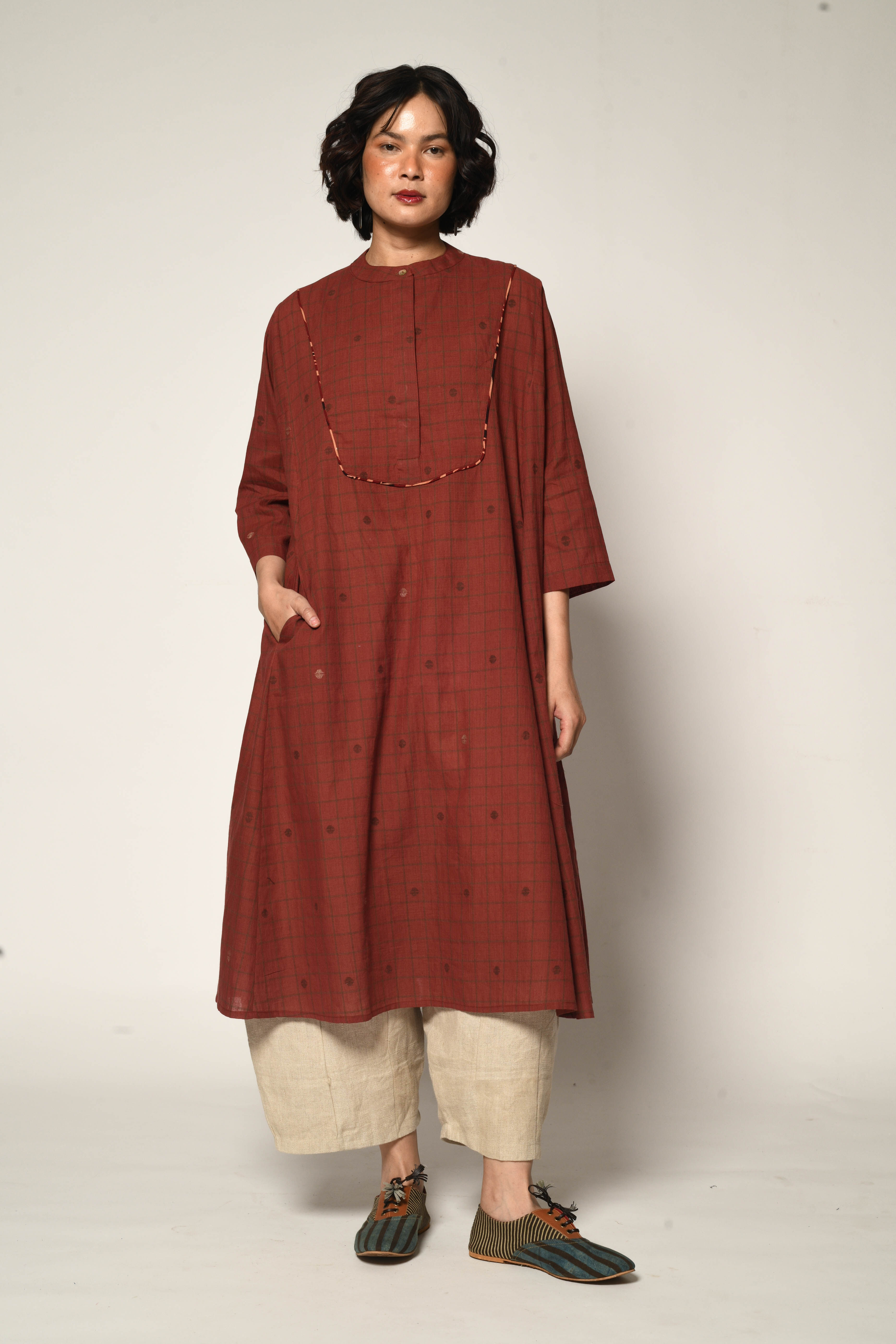 Jamdani Cotton Kashgar Kurta | rust