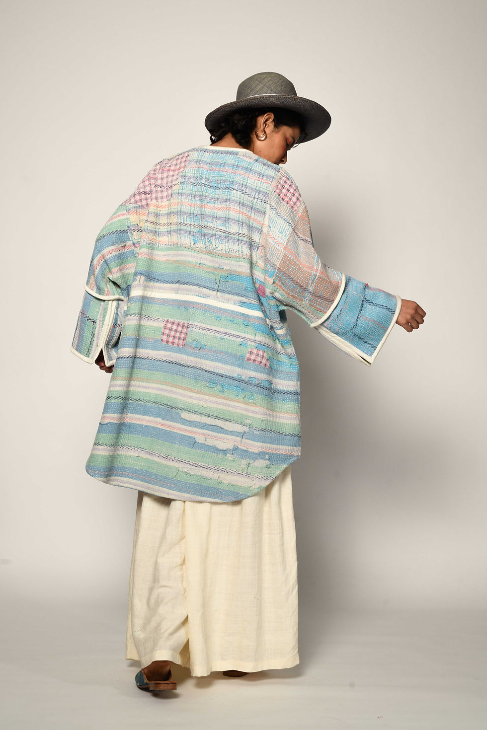Thumbnail: Reversible Vintage Kantha Coat | sky