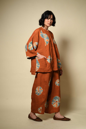 Bandhani Linen Bindi Shirt rust houseofwanderingsilk