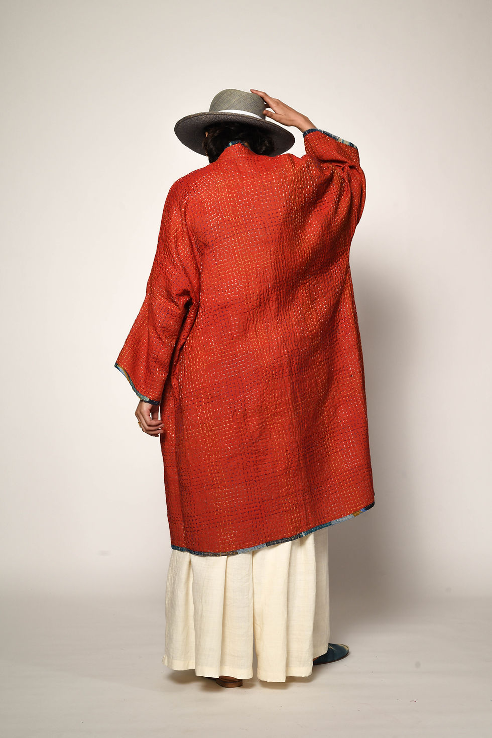 Thumbnail: Kantha Patch Duster | indigo & burnt orange
