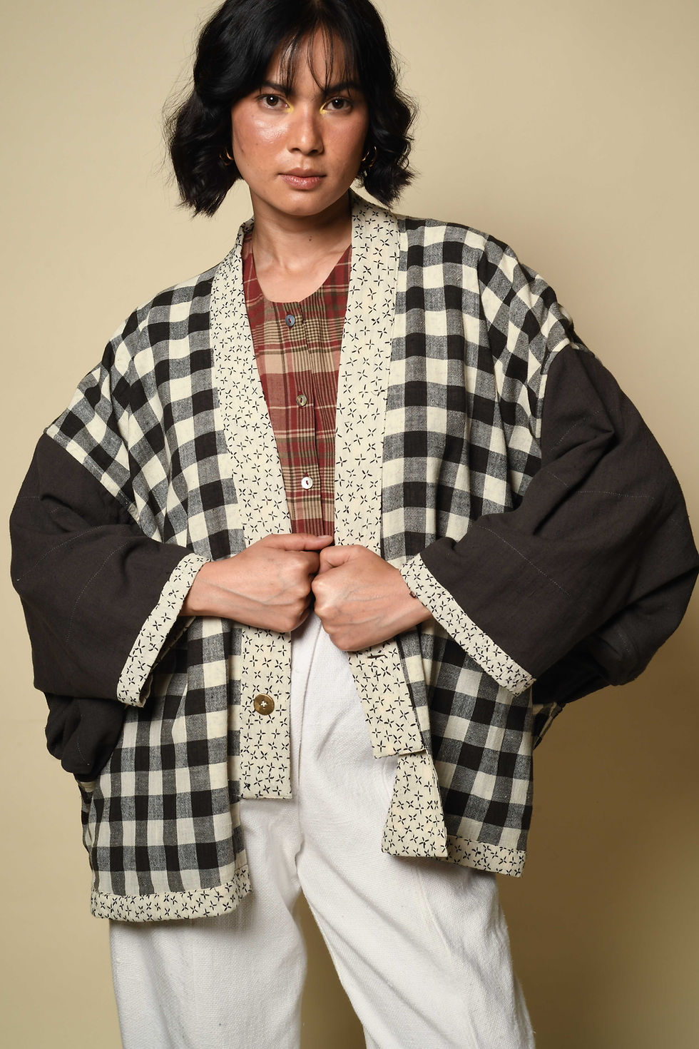 Thumbnail: Reversible Kantha Cotton Donza | ivory & black