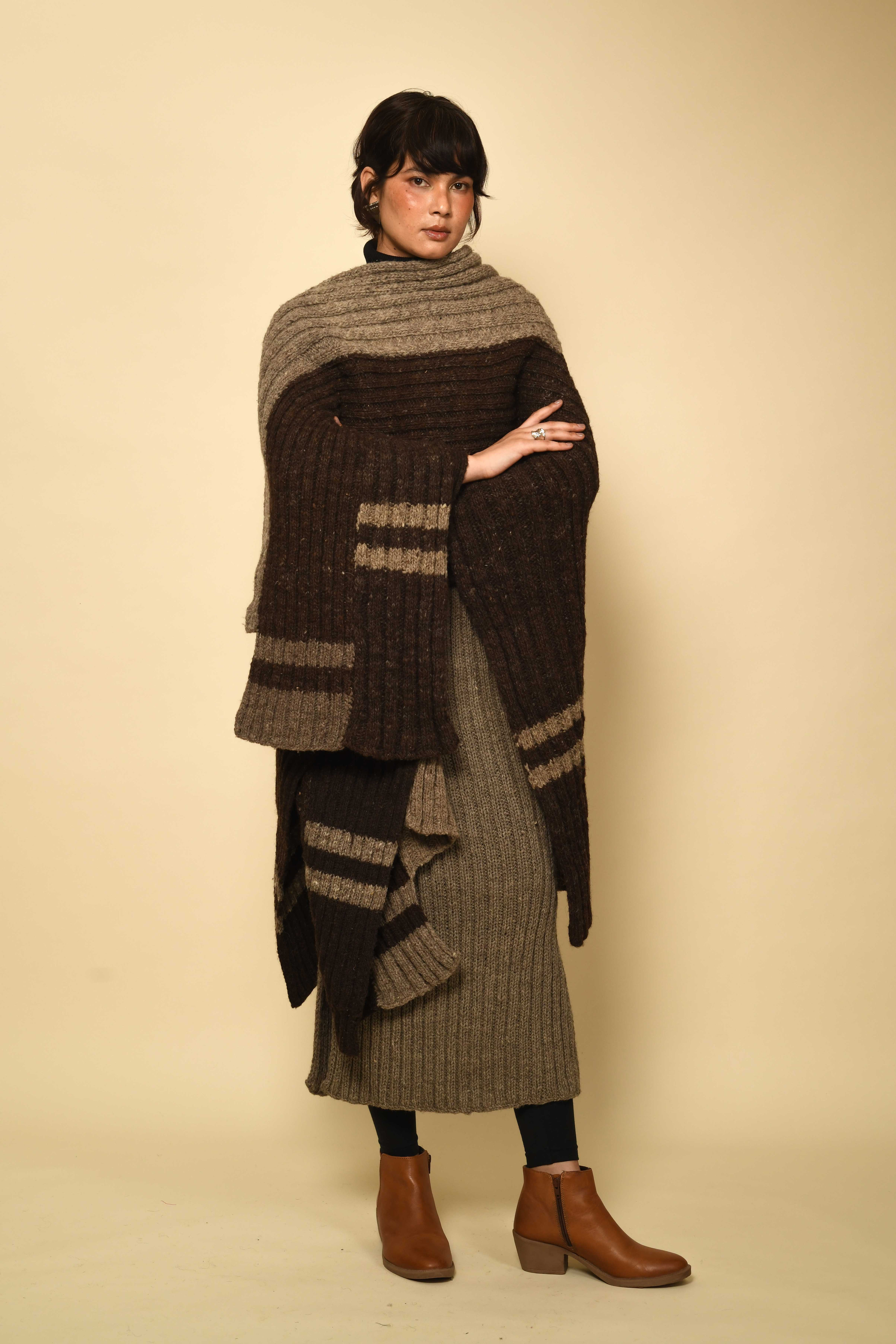 Himachali Knit Desi Wool Open Poncho