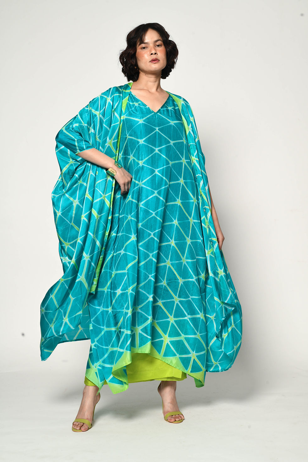 Thumbnail: Itajime Silk Dune Kaftan | verdigris