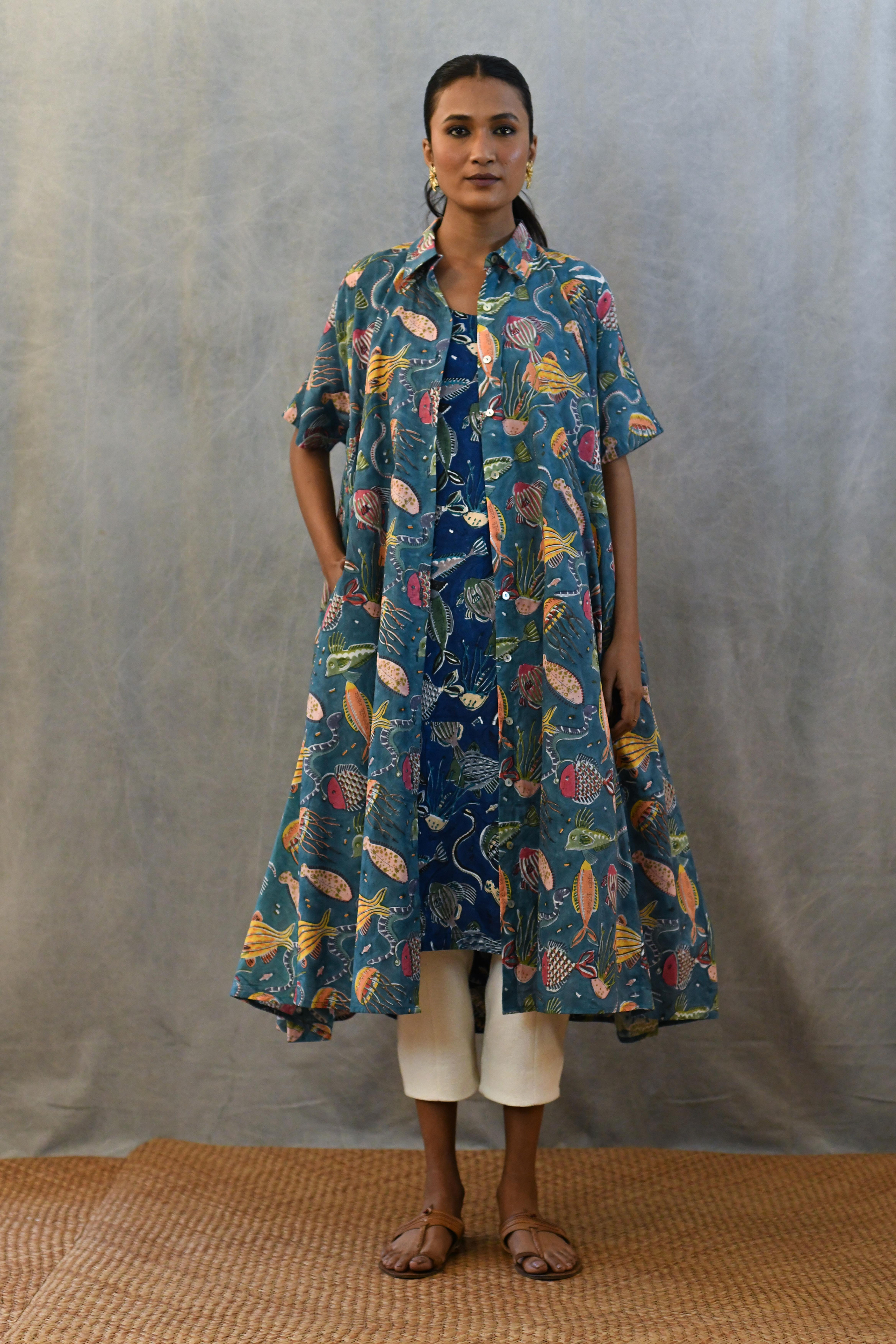 Samudree Cotton Artist Dress | sky blue