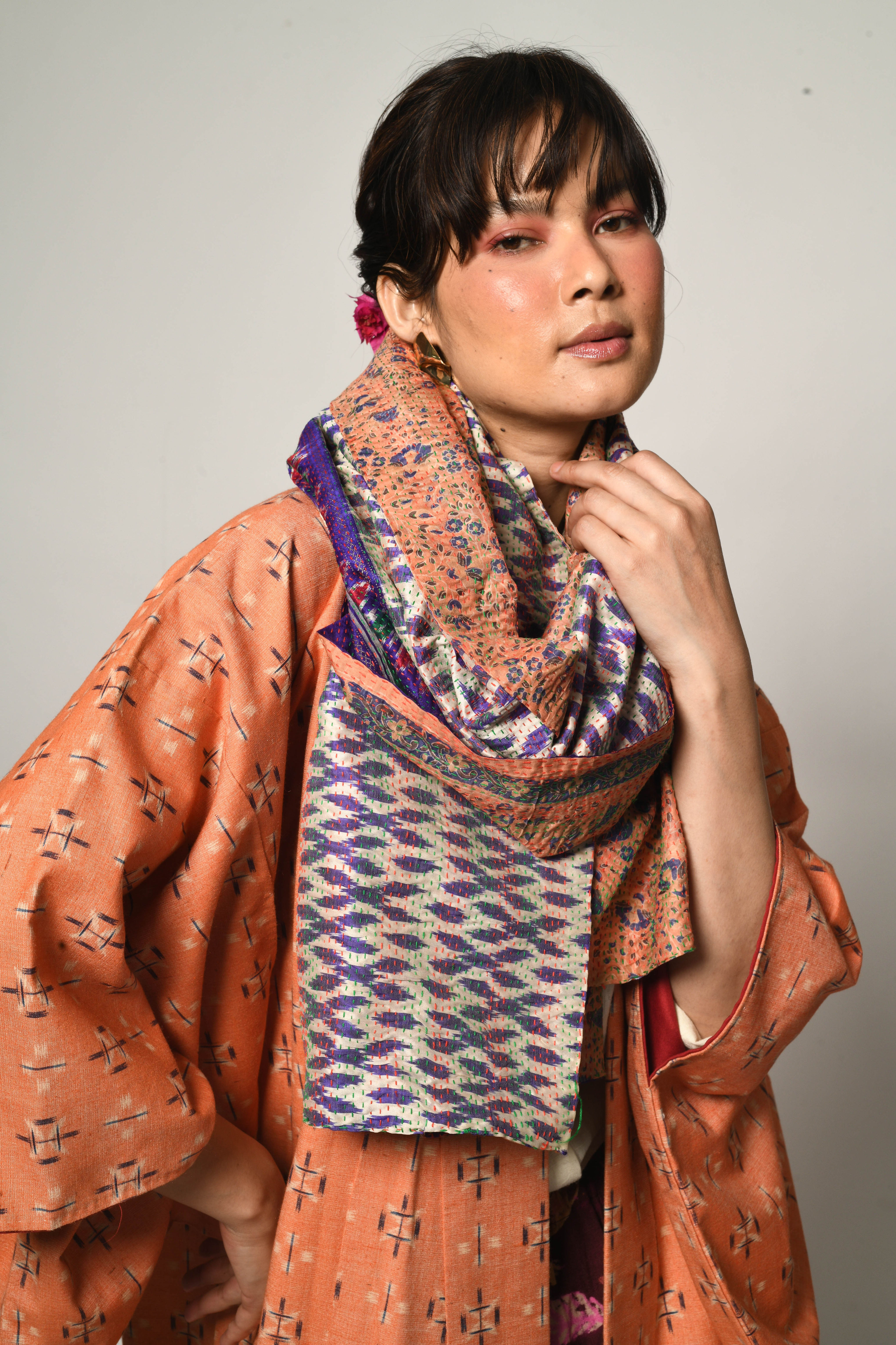 Kantha Sari Scarf | ikat & floral