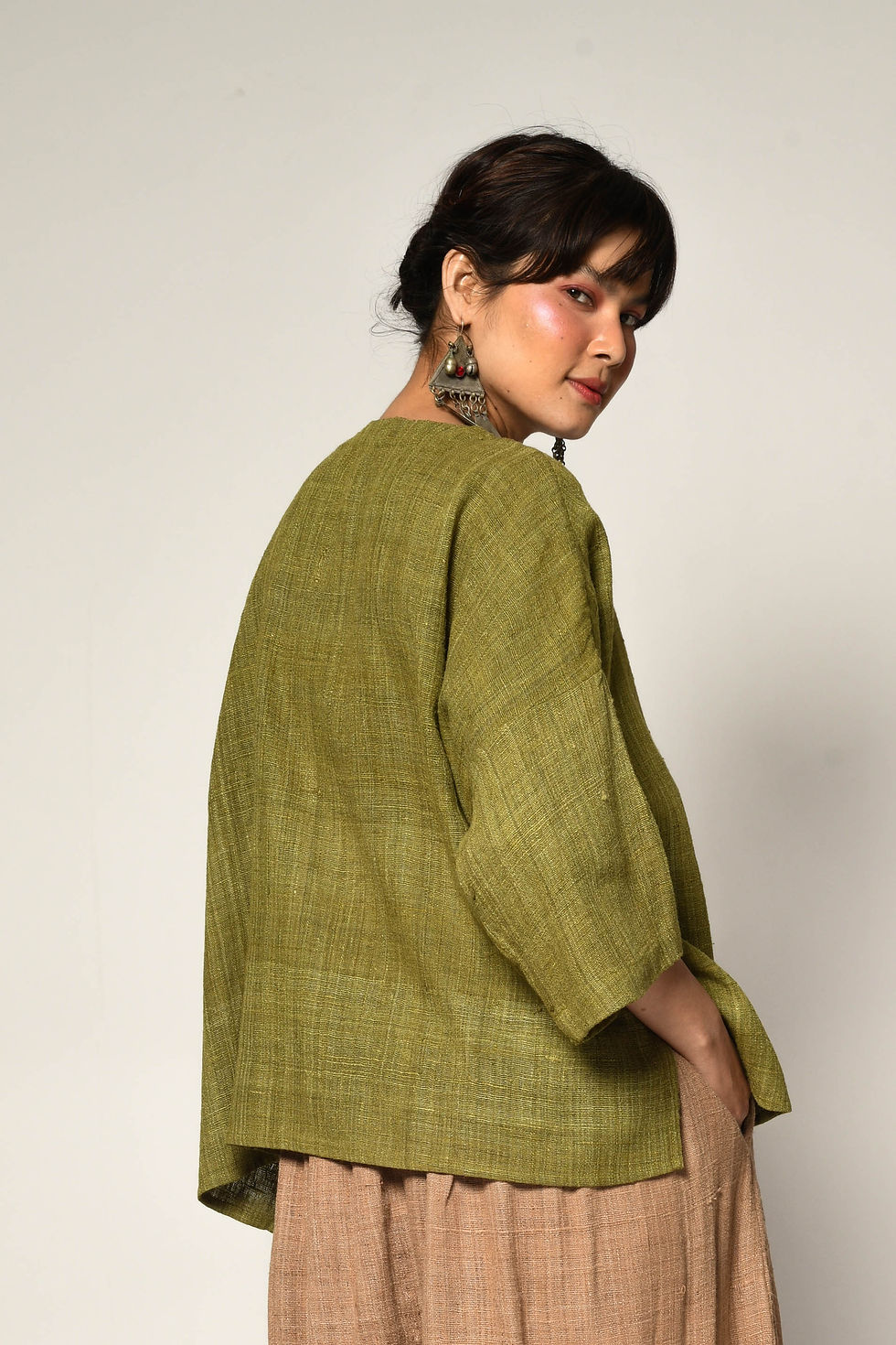 Thumbnail: Eri Peace Silk Box Top | natural dye onion green