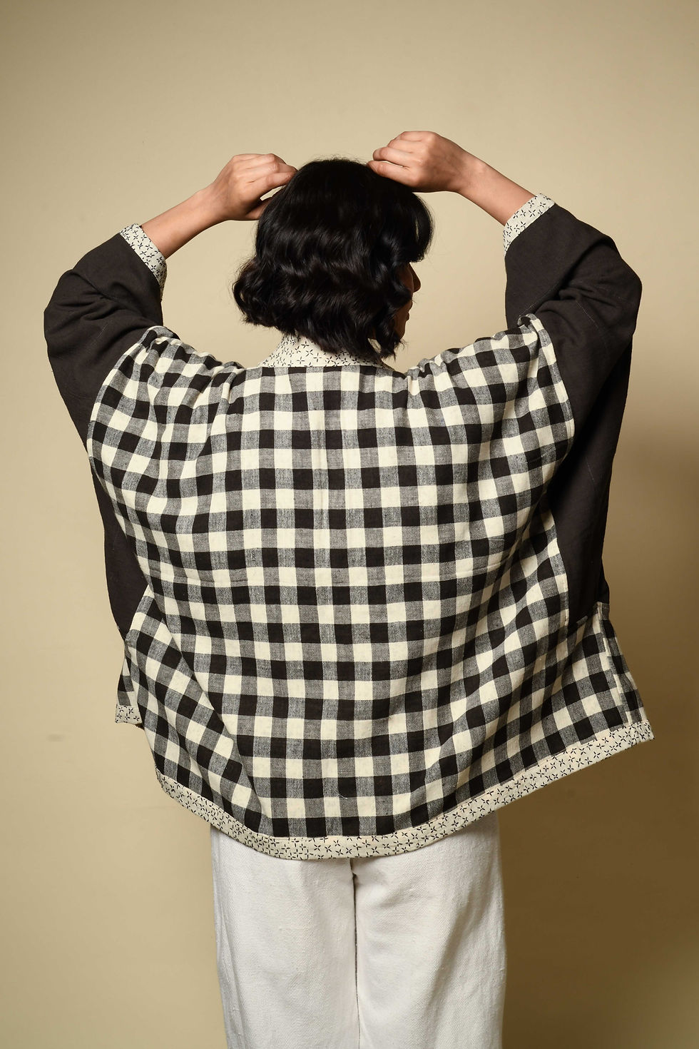 Thumbnail: Reversible Kantha Cotton Donza | ivory & black