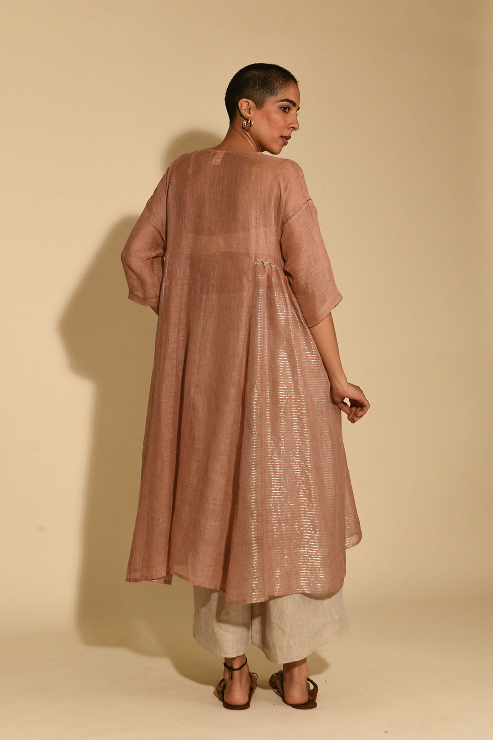 Thumbnail: Jaal Linen Milos Dress | clay & silver zari