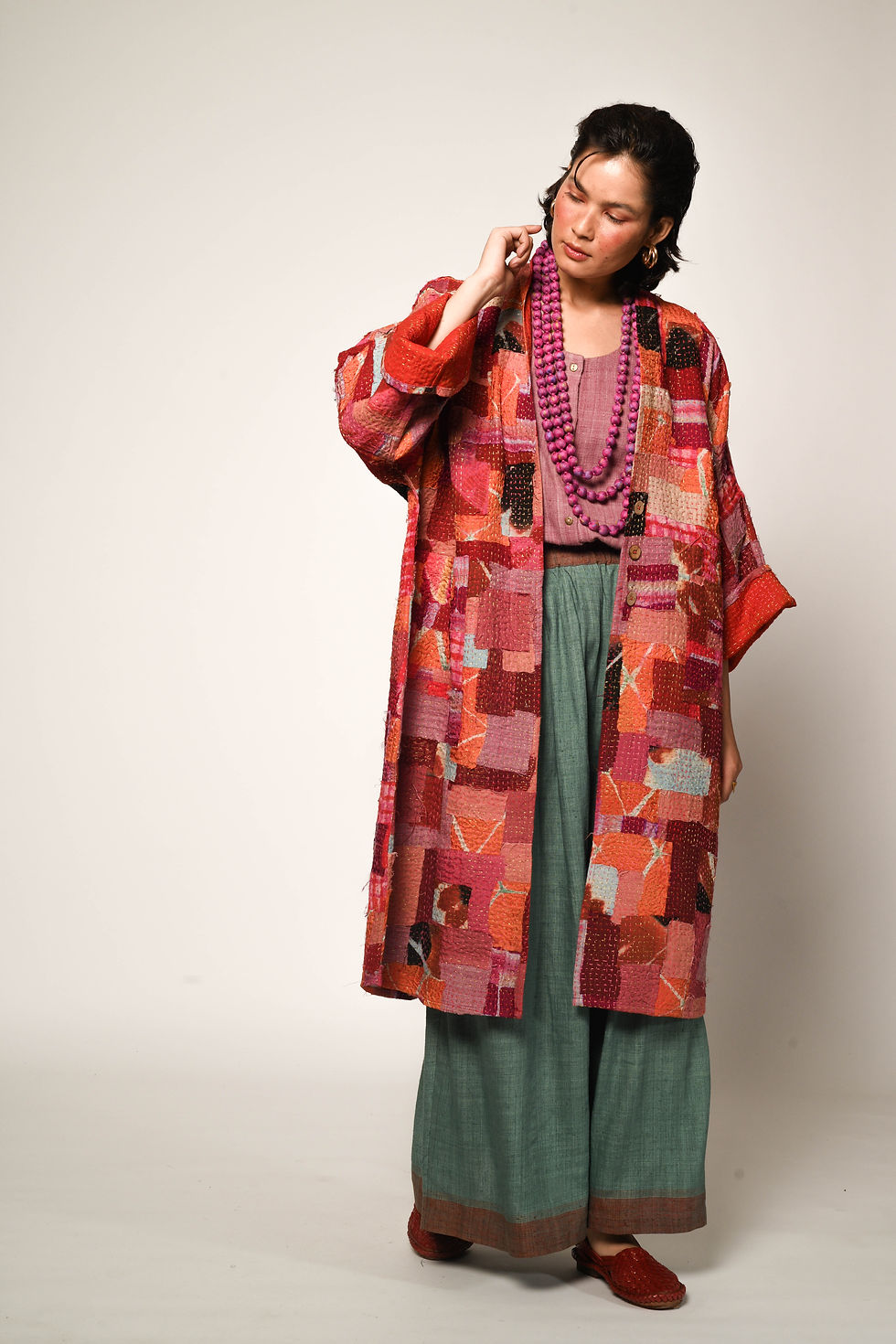 Thumbnail: Kantha Patch Duster | burnt orange & rani pink