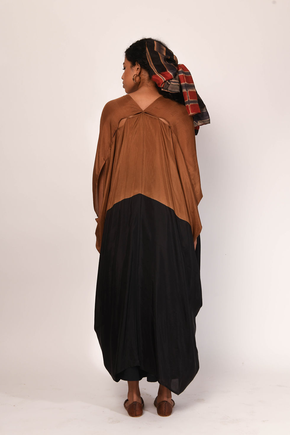 Thumbnail: Itajime Silk Dune Kaftan | astral/tan, topaz & black