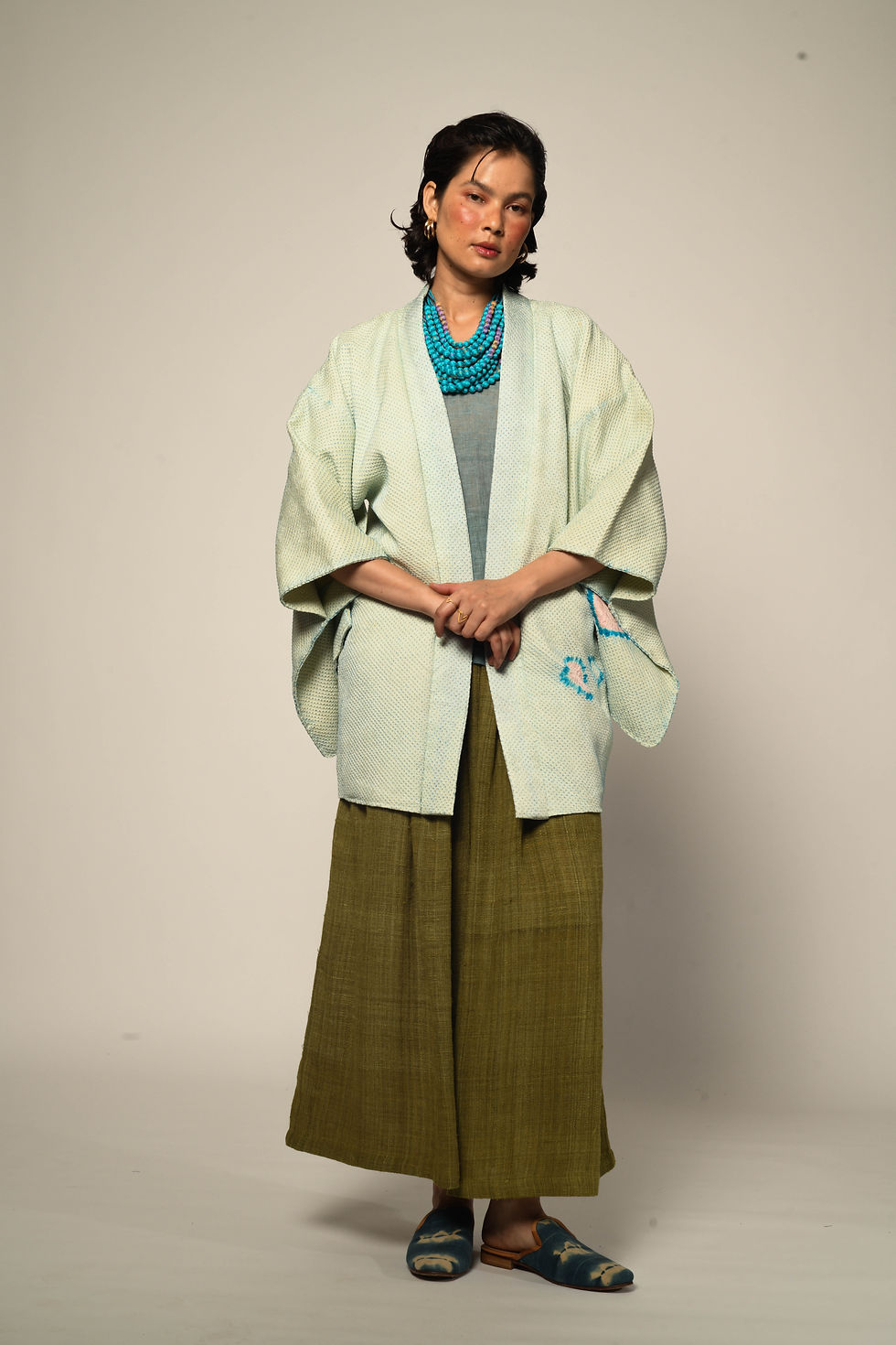 Thumbnail: Sō Shibori Silk Haori | turquoise & blush