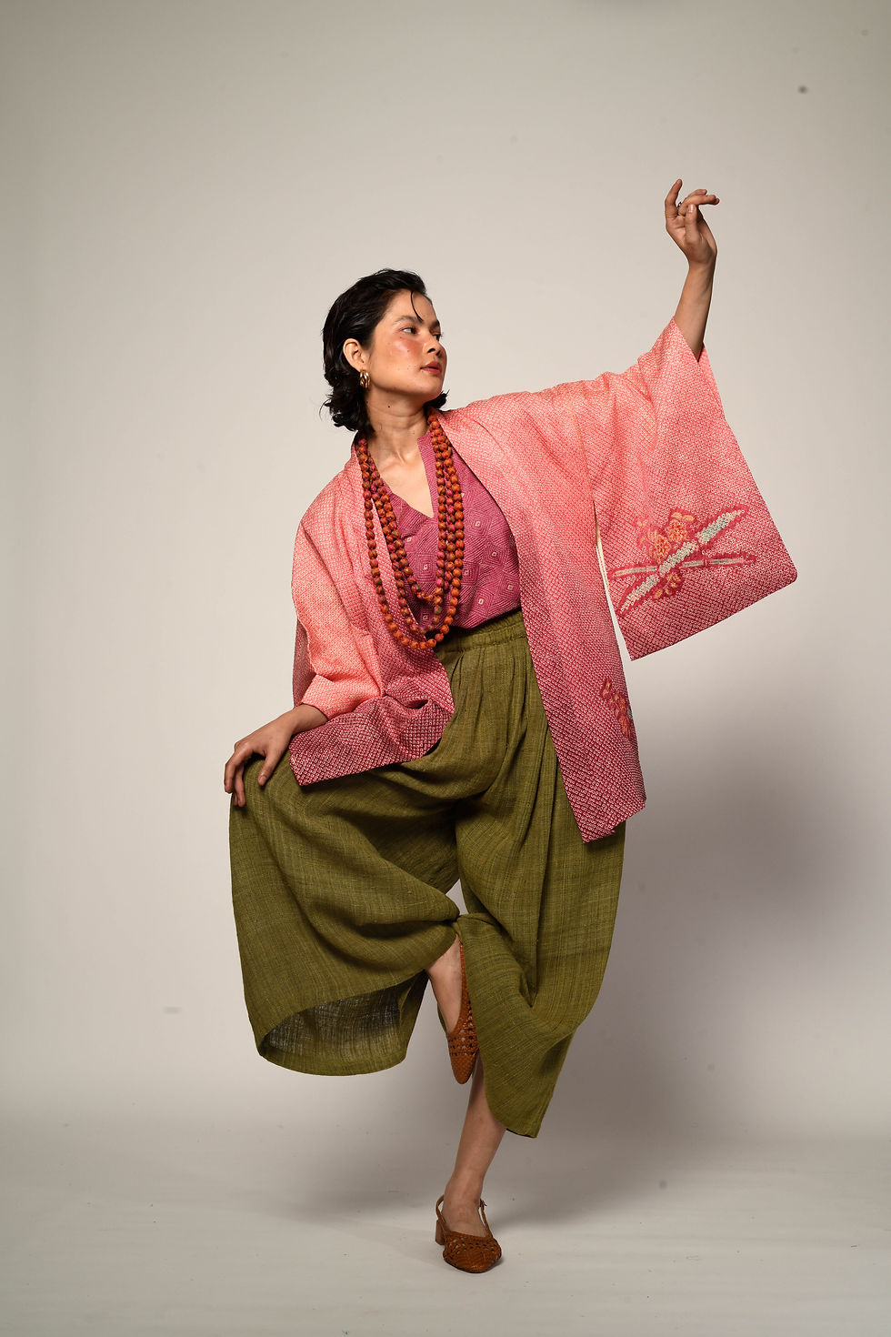 Thumbnail: Kanoko Shibori Silk Haori | ombre plum blossom