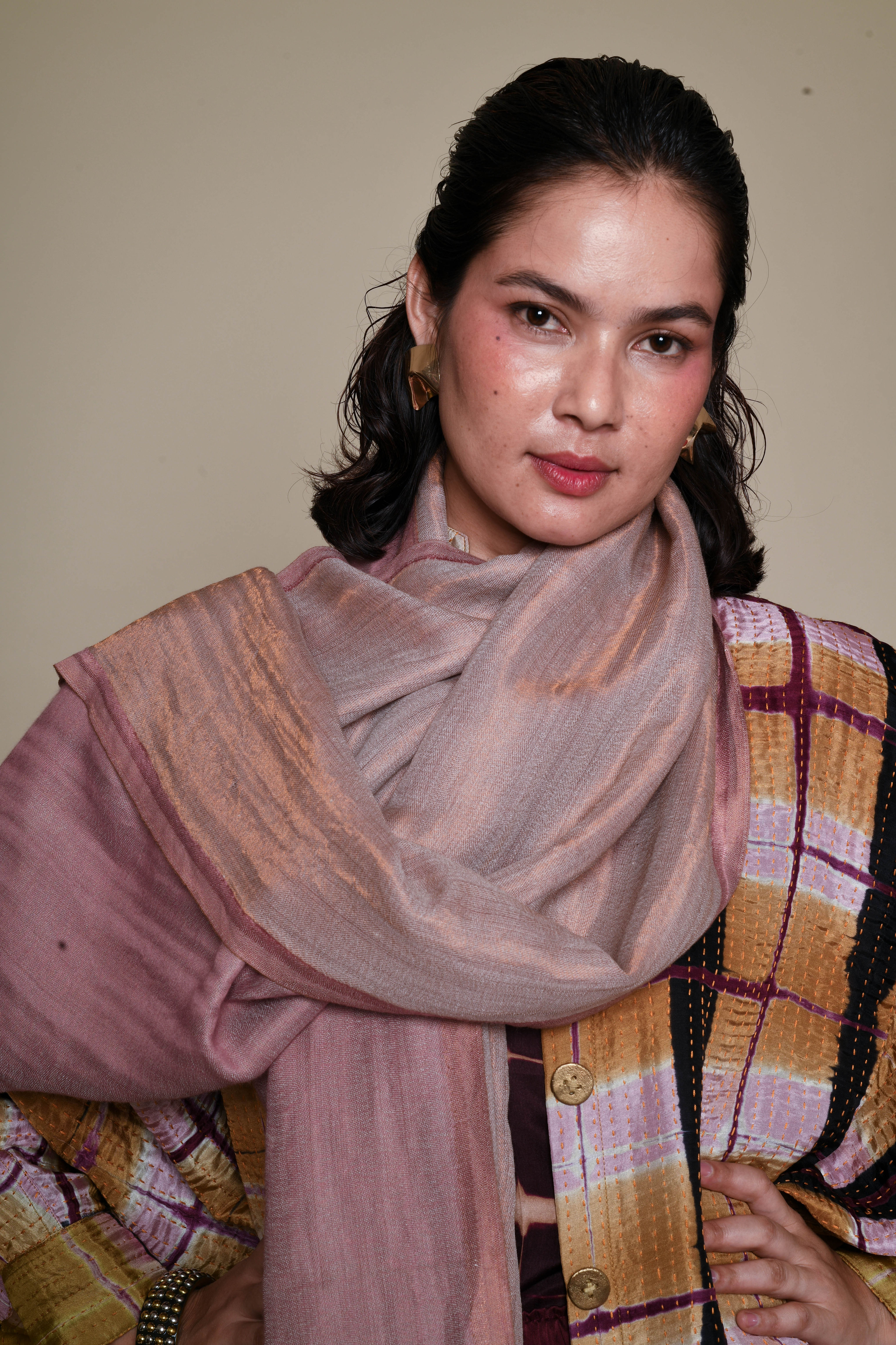 Fine Merino Wool & Zari Scarf | dusty lilac