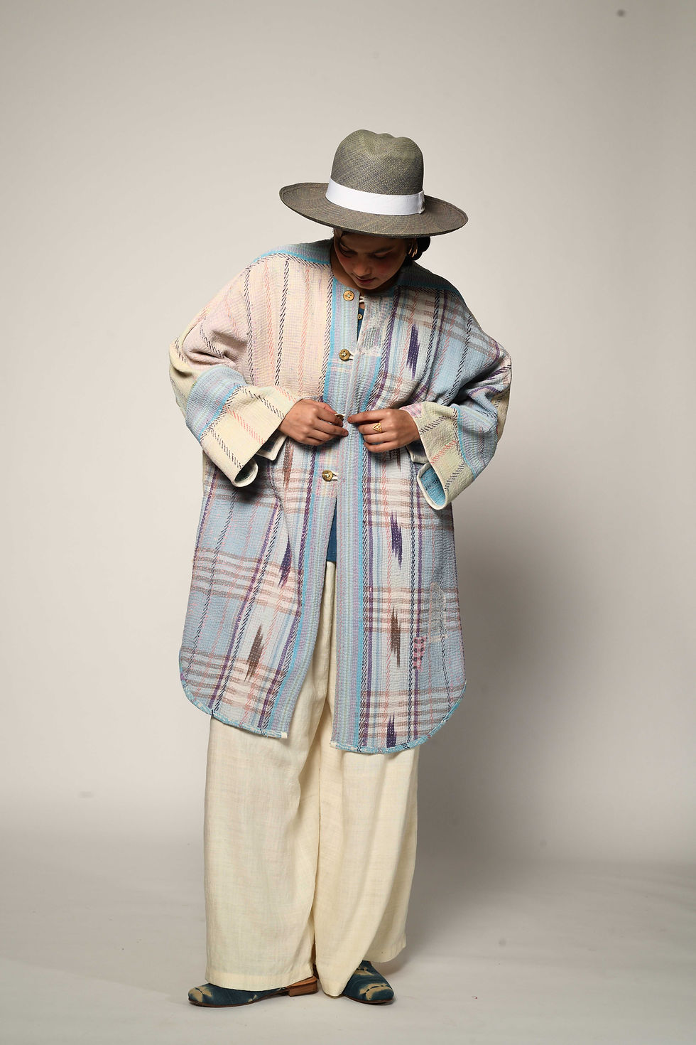 Thumbnail: Reversible Vintage Kantha Coat | sky