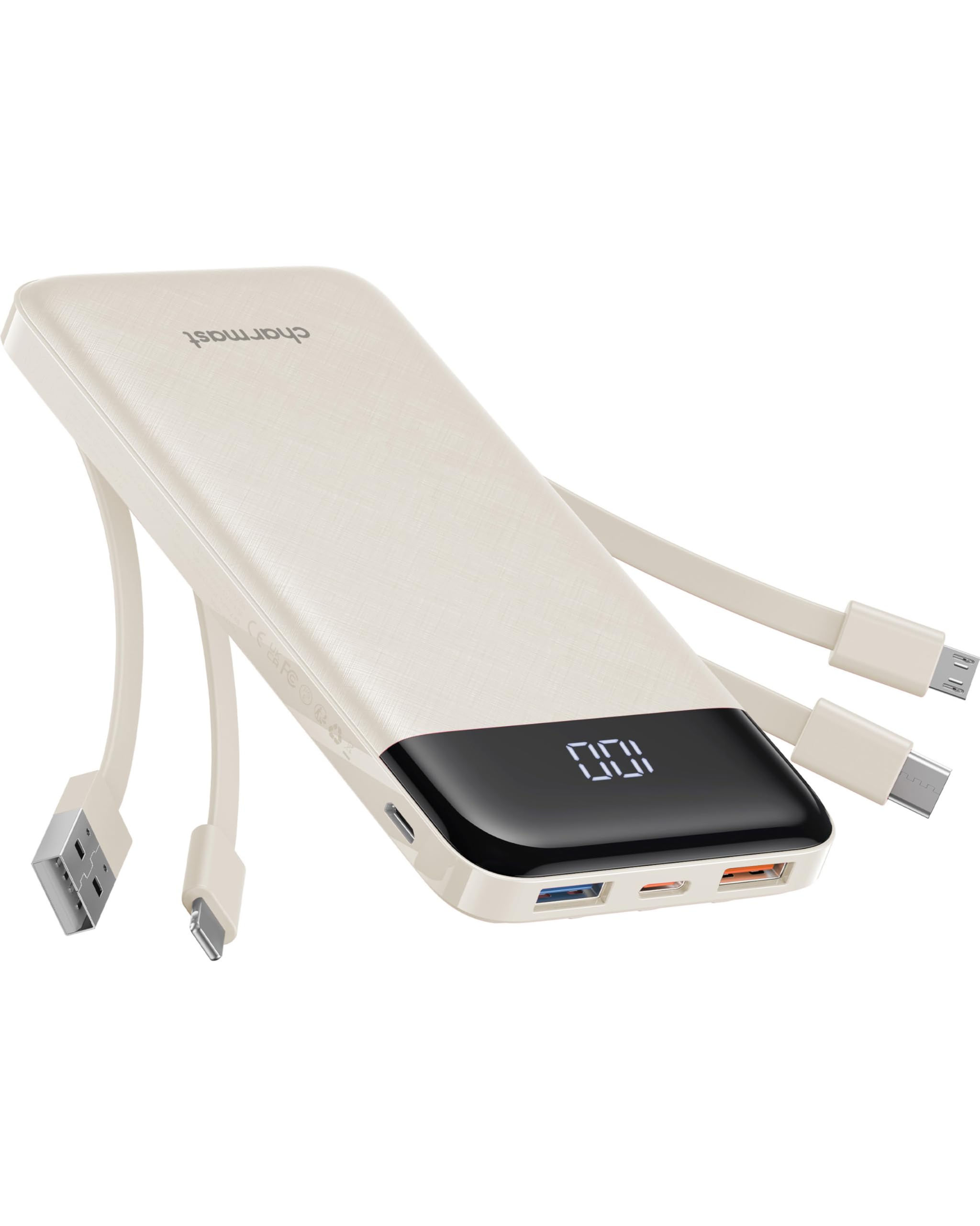 Portable Charger with Built in Cables, Portable Charger with Cords Wires Slim 10